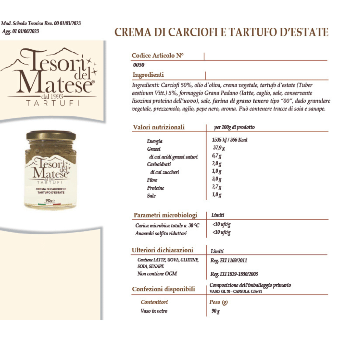 Crema di carciofi e tartufo d'estate Scheda Prodotto