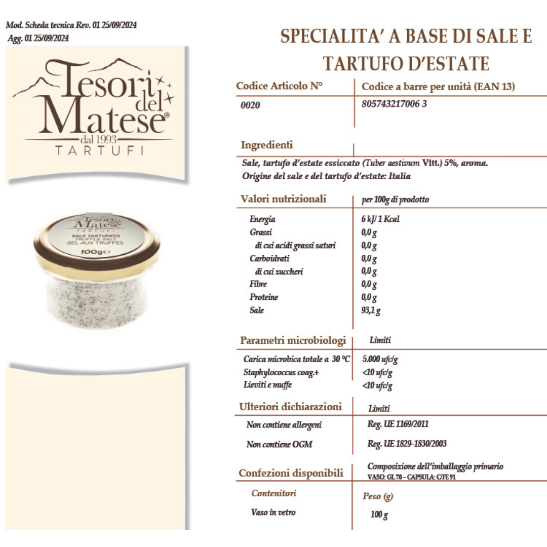 Specialità a base di sale e tartufo d'estate Scheda Prodotto